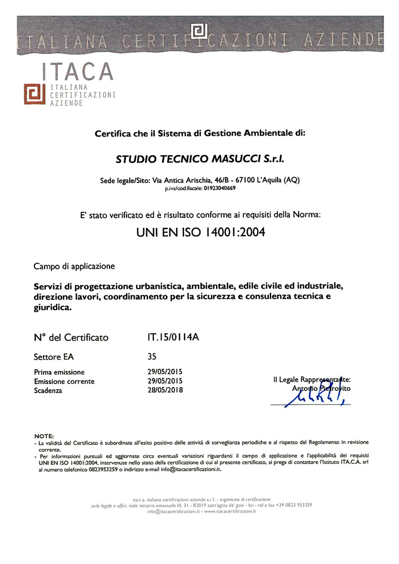 Certificato UNI EN ISO 14001:2004